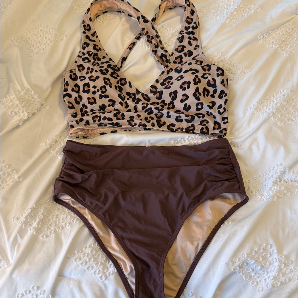 CUPSHE Leopard Print High Waisted Bikini Set 🤎